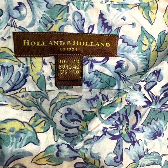 Holland & Holland London Button Down Shirt Womens US Size 10 Blue Floral - Picture 6 of 9